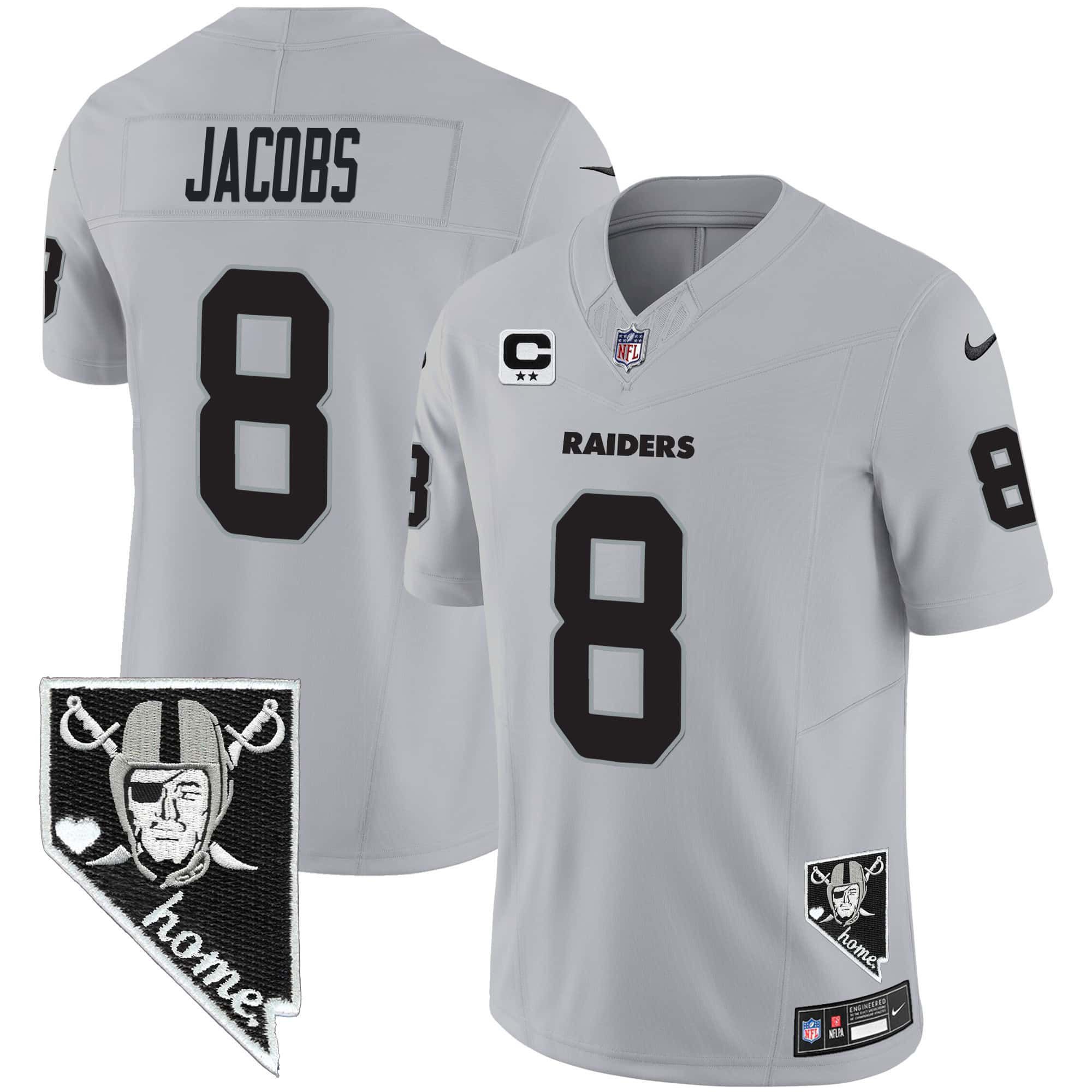 Men Oakland Raiders #8 Jacobs Grey 2024 Nike Nevada Home Patch Vapor NFL Jersey